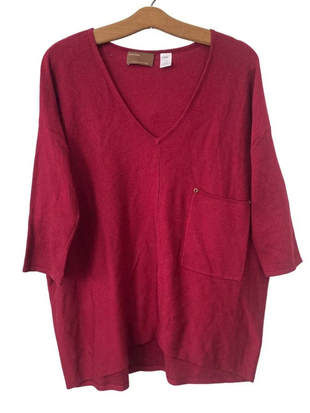 Kerisma Raven Top Size Small/Medium V Neck 3/4 Sleeve Pullover Cozy Knit Cherry